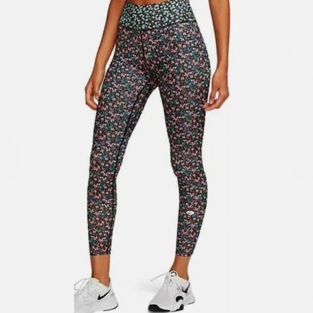 Nike Black and Blue Floral Leggings